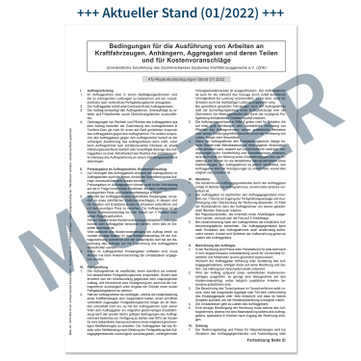 Reparaturbedingungen KFZ: AGB-Anhang zu Werkstattauftrag, AGB-Stand: 01/2022 