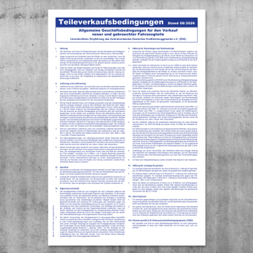 Teileverkauf AGB für neue & gebrauchte KFZ-Teile, Stand: 08/2026 (Wandtafel)