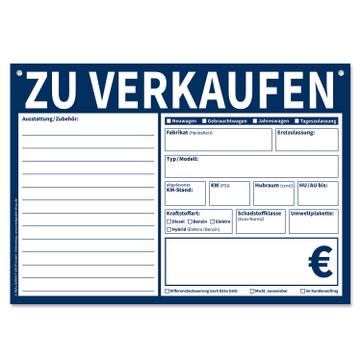 KFZ-Verkaufsschilder DIN A3: 13 Zeilen für Zubehör, 2-fach gelocht Blau