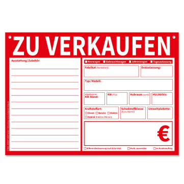 KFZ-Verkaufsschilder DIN A3: 13 Zeilen für Zubehör, 2-fach gelocht Rot