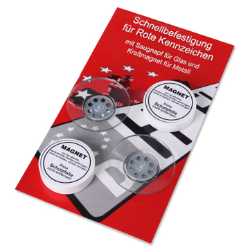 Schnellbefestigung für rote Kennzeichen: 2 Powermagnete und 2 Sauger im Set 