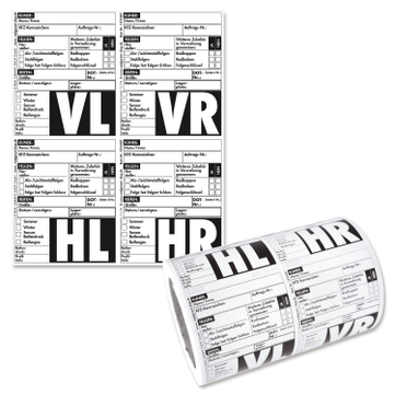 Rad-/Reifenaufkleber 4-fach Satz: Reifenetiketten VL/VR/HL/HR (100 x 4-fach Sätze) 