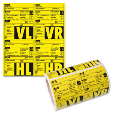 Rad-/Reifenaufkleber Reifenetiketten 4-fach Satz: VL/VR/HL/HL (100 x 4-fach Sätze) 