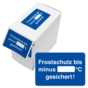 Kundendienst-Etikett Frostschutz bis Minus °C: zum Ausfüllen in Spenderbox 