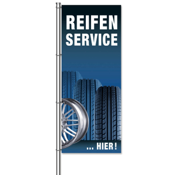 Fahne Reifenservice Hier Reifenservice: Motiv Reifen & Felge  H 300 x 120 cm