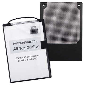 Auftragstasche A5 Top-Quality: verstärkte Schlüsseltasche, mit Klettverschluß für A5: Schwarz