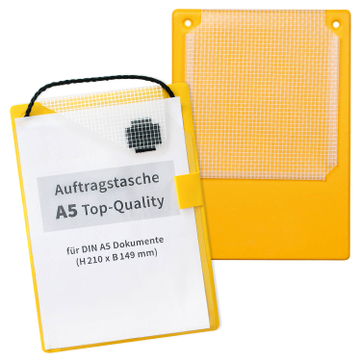 Auftragstasche A5 Top-Quality: verstärkte Schlüsseltasche, mit Klettverschluß für A5: Gelb