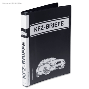 Dokumentenmappe A4 mit 50 dokumentenechten Klarsichthüllen für KFZ-Briefe mit 50 Hüllen