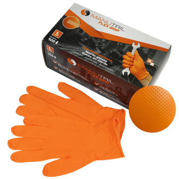 Nitril-Handschuhe L: Manutril Flex Grip: Größe L (8-9), extra reißfest, Top Grip 