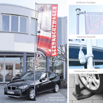 Fahnenmast Car: Teleskopmast bis 5,35 m: mit Ausleger 120 cm, Ø 2 cm Ausleger 120 cm