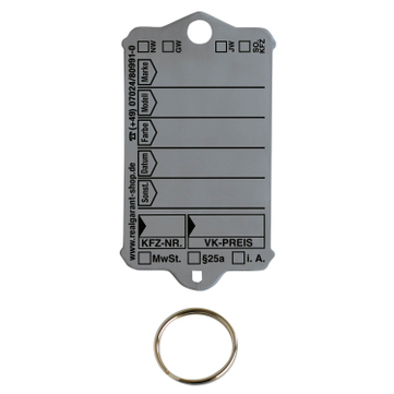 Schlüsselanhänger Autotag 1: 200 Anhänger + Ringe, 1 Stift  Grau