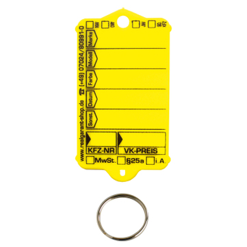 Schlüsselanhänger Autotag 1: 200 Anhänger + Ringe, 1 Stift  Gelb