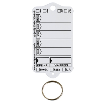 Schlüsselanhänger Autotag 1: 200 Anhänger + Ringe, 1 Stift  Weiss