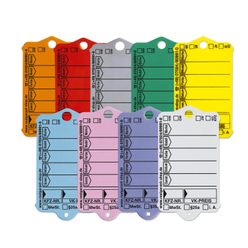 Schlüsselanhänger Autotag 1: 9 Farben, mit Ringe + 1 Stift VPE = 180 Stück 