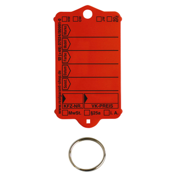Schlüsselanhänger Autotag 1: 100 Anhänger mit Stahlringen  Rot
