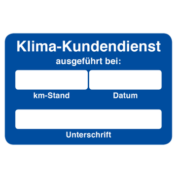 Kundendienst-Etikett Klima-Kundendienst bei Datum / km-Stand in Spenderbox 