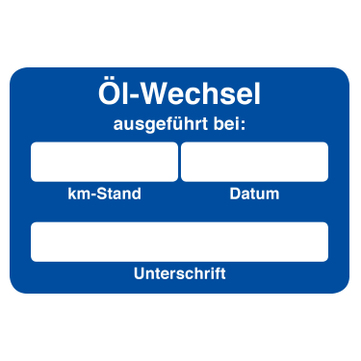 Kundendienst-Etikett Ölwechsel ausgeführt bei km-Stand in Spenderbox 