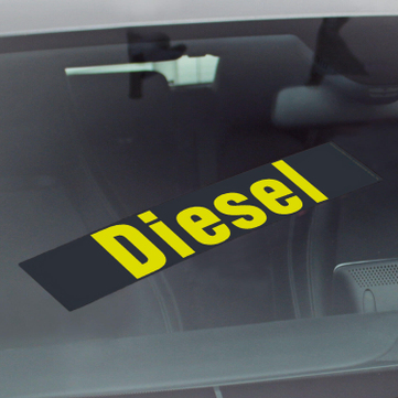 Diesel Werbetext-Folie selbstklebend, von außen auf Glas klebend Diesel
