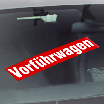 Vorführwagen Werbetext-Folie selbstklebend, von außen auf Glas klebend Vorführwagen