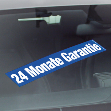 24 Monate Garantie Werbetext-Folie selbstklebend, von außen auf Glas klebend 24 Mon.Garantie