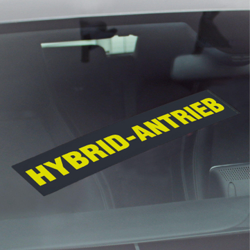 Hybrid-Antrieb Werbetext-Folie selbstklebend, von außen auf Glas klebend Hybrid-Antrieb