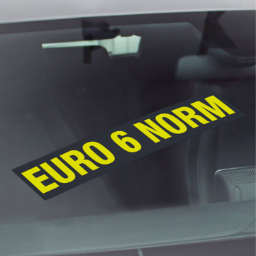 Euro 6 Norm Werbetext-Folie selbstklebend, von außen auf Glas klebend EURO 6 Norm