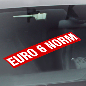 Euro 6 Norm Werbetext-Folie selbstklebend, von außen auf Glas klebend EURO 6 Norm