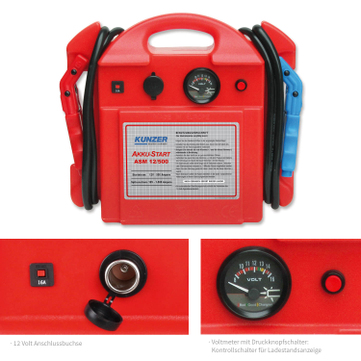Kunzer Akkustart 12V ASM 12/500: Spitzenstromstärke 1500 A 12 Volt Starthilfe 