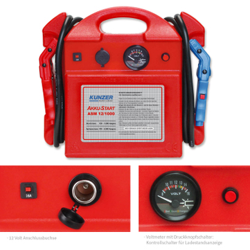 Kunzer Akkustart 12V ASM 12/1000: Spitzenstromstärke 2960 A 12 Volt Starthilfe 
