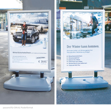 Kundenstopper Wind: für Posterformat DIN A1, mit 2 Rollen  