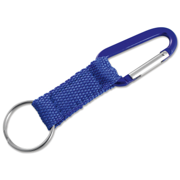 Schlüsselanhänger mit Karabinerhaken, Nylonband mit Kunstleder-Pad Blau