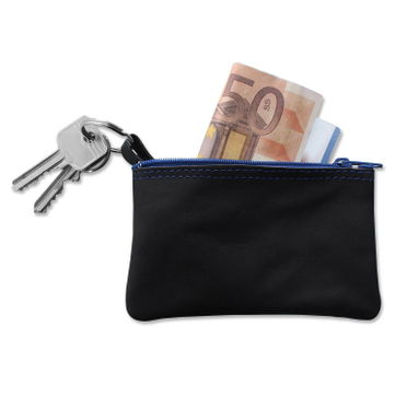 Schlüsseltasche CI mit blauem Nylon-Reißverschluss  Schwarz/Blau