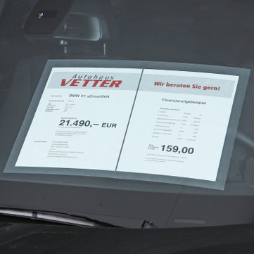 Hafttasche A3 RGS: für 2x DIN A4 nebeneinander oder 1x A3: haftet auf Glas 