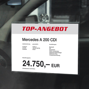 Preisblatthalter A4 Car-Flex A4 Querformat: Halter mit 1x Haken + 1x Saugnapf 