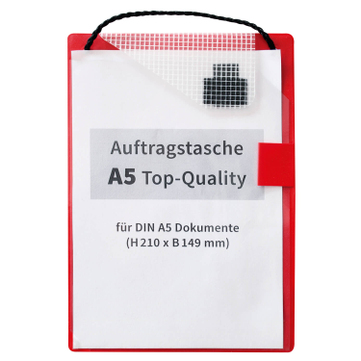 Auftragstasche A5 Top-Quality: verstärkte Schlüsseltasche, mit Klettverschluß für A5: Rot