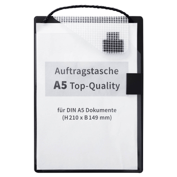 Auftragstasche A5 Top-Quality: verstärkte Schlüsseltasche, mit Klettverschluß für A5: Schwarz