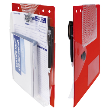 Auftragstasche A4 Multi: 2x Klettverschluß, Schlüsselfach, mit Dehnfalte Rot / Transp.