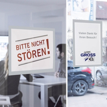 Hafttasche RGS: A4 selbsthaftend an Glasscheiben, bis 120°C hitzebeständig 