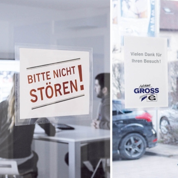 Hafttasche RGS: A4 selbsthaftend an Glasscheiben, bis 120° hitzebeständig 