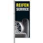 Fahne Reifenservice Motiv mit Fotos von Reifen und Felgen  H 300 x B 120cm