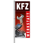 Fahne KFZ-Werkstatt mit Bildmotiven aus der KFZ-Werkstatt  H 375 x B 150cm
