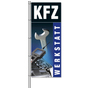 Fahne KFZ-Werkstatt mit Bildmotiven aus der KFZ-Werkstatt  H 375 x B 150cm
