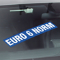 Euro 6 Norm Werbetext-Folie selbstklebend, von außen auf Glas klebend EURO 6 Norm