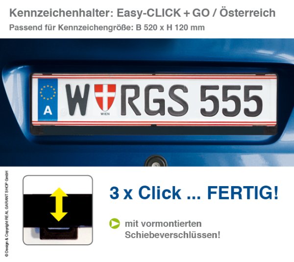 Kennzeichenhalter Easy-Click & Go: mit Schiebeverschluß, für Österreich  Schwarz
